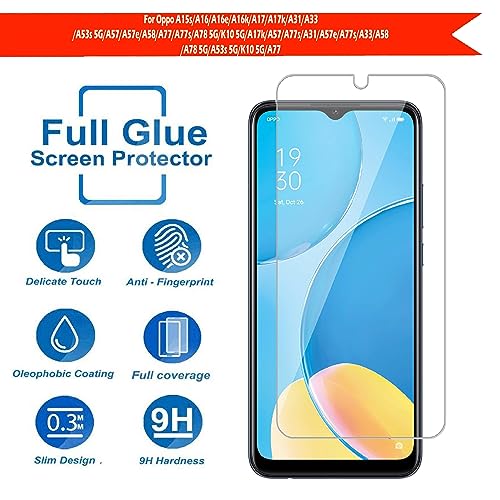 Image of Tempered Glass Screen Guard Compatible for Oppo A15 /A15s /A16 /A16 /A16e /A16k /A17 /A17k /A31 /A33(2020) /A53s 5G /A57(2022) /A57e /A58 /A77 /A77s /A78 5G /K10 5G withFull Screen Coverage;(Transparent),Packof1