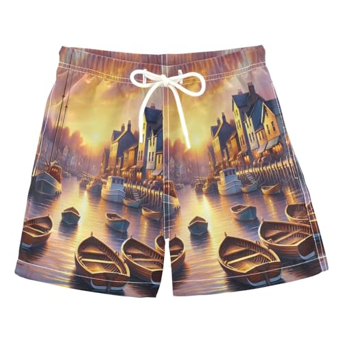 Ships Sunset Orange Boys Swim Trunks Quick Dry Toddler Swimsuit Boy Swimwear Board Shorts Bathing Suits 4T
