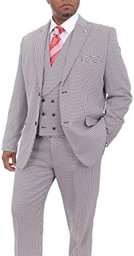 Falcone Black & White Houndstooth Three Piece Suit with Shawl Lapel Vest