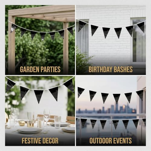 Image of 65FT Black Decorations Glitter Triangle Pennant Banner Flag Metallic Bunting Garland for Christmas Graduation Wedding Engagement Bachelorette Holiday Halloween Celebration Valentine's Party Supplies