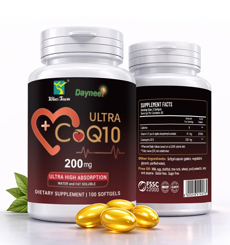 CoQ10 200mg Softgels with Vitamin E, Heart & Energy, 100 Count