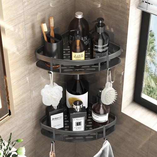 Recopilación de Accesorios para Baño Home Depot Top 5. 46 Juego de 2 estanterías de esquina para baño, estante de ducha de aluminio espacial, con 4 ganchos, organizador de ducha de gran capacidad sin taladro, adecuado para baño,...
