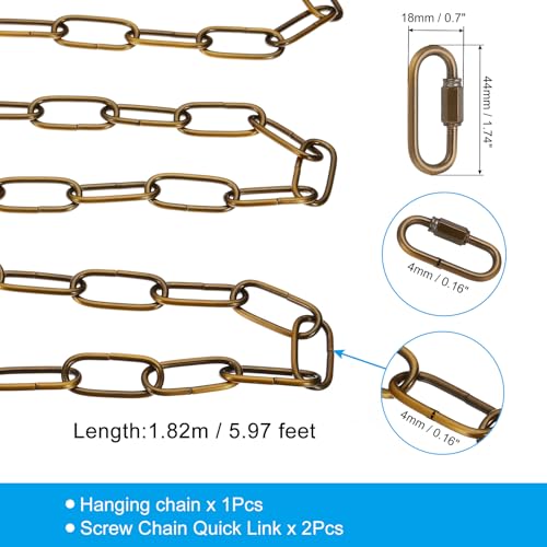 Image of PATIKIL 6ft Lighting Hanging Chain, Metal Looping Chain with Quick Link Screw Lock Connectors for Hanging Plant Pendant Chandelier Light Fixture, Gold Bronze
