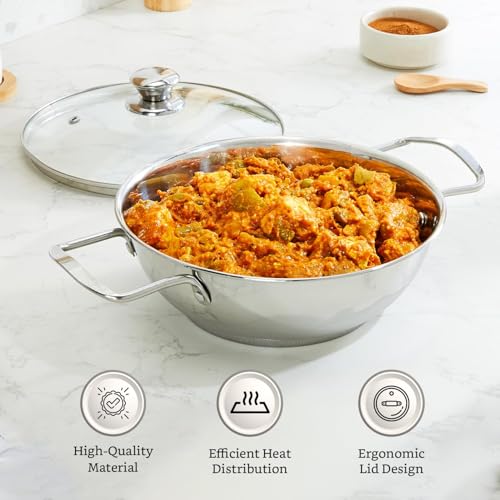 MAXSUN Stainless Steel Kadhai with Glass Lid 22 cm | Heavy Bottom Sandwich Base Deep Kadai | Induction & Gas Stove Compatible | Rust Resistant... - Image 6