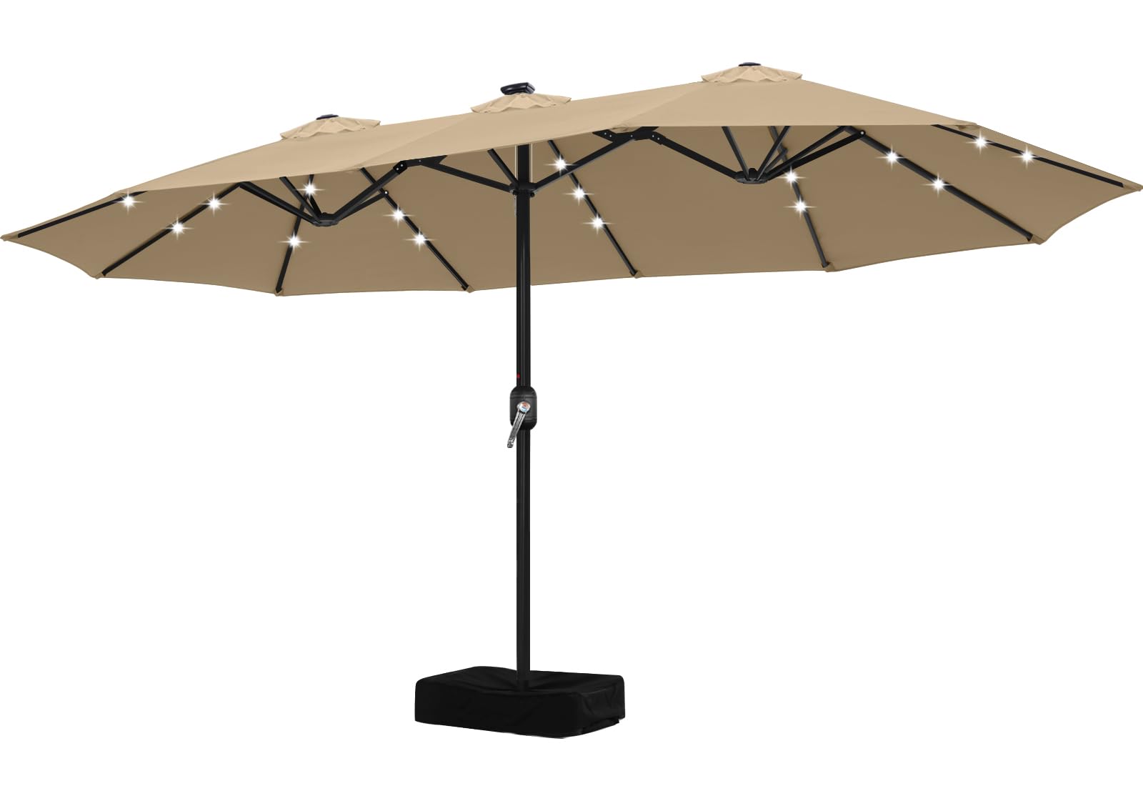ABCCANOPY 15ft Umbrella Outdoor Patio Solar Lights with Base, Outdoor Double-Sided Rectangle Umbrella for Poolside, Lawn, Backyard (Khaki)