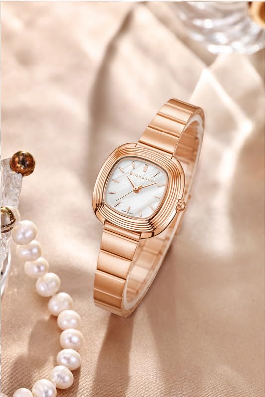 Image of Giordano Analog Quartz Watch for Women with SquareTextured Dial, Cushion Layered Bezel Design and Stainless Steel Strap