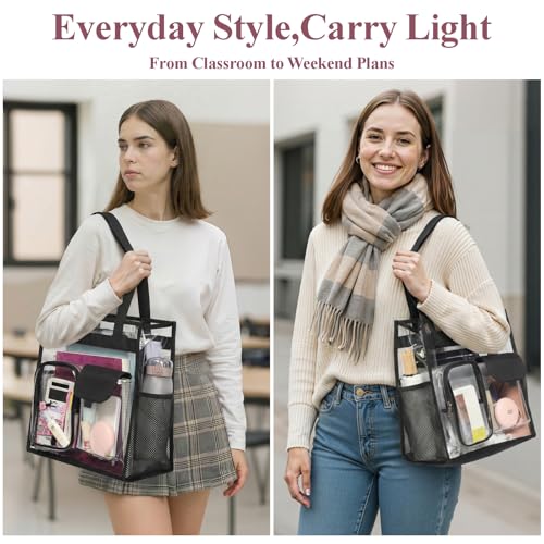 Image of PACKISM Clear Tote Bag for School - Large Heavy Duty Clear Tote for Girls | See Through PVC, Wide Zipper Opening, Front Pocket Keeps Essentials Visible for Students, Class, Work, Daily Carry, Age 12+