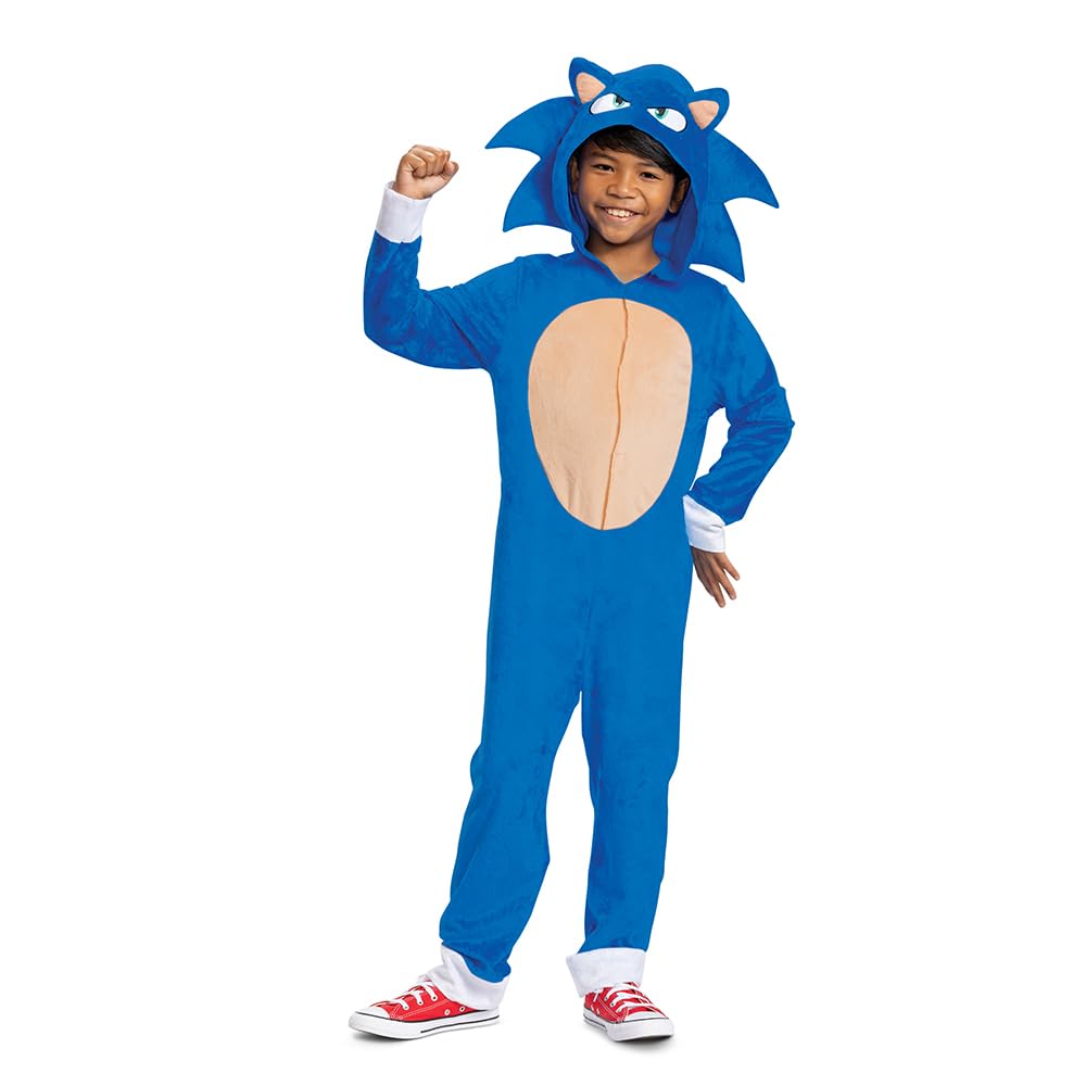 Sonic the Hedgehog Costume, Official Sonic Movie Costume and Headpiece, Kids Size Medium (7-8)