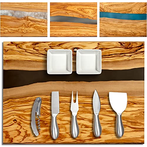 Handcrafted Italian Olive Wood Cheese & Charcuterie Board Set with