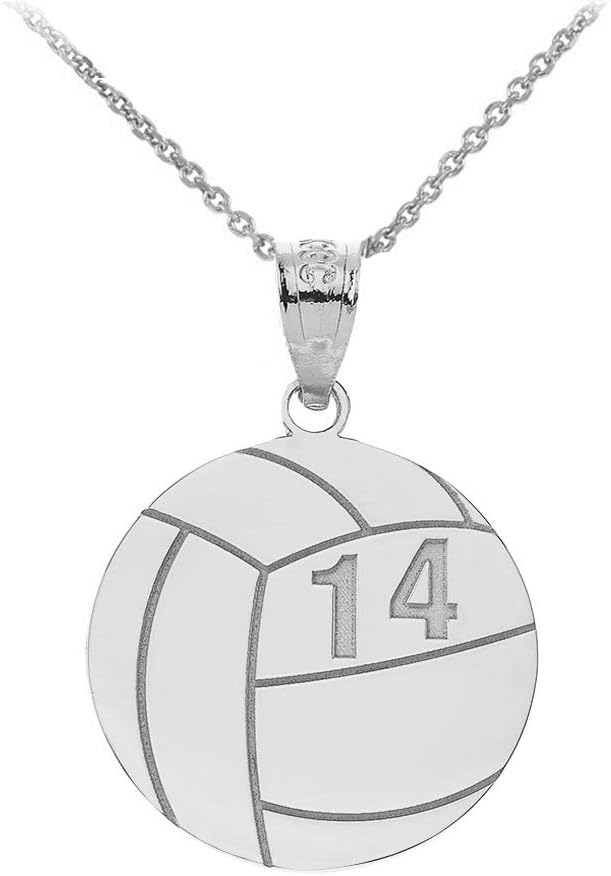 Sports Charm 925 Sterling Silver Customized Beach Volleyball Pendant Necklace with Your Name and Number - Choice of Pendant Only or Chain Length