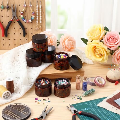 Image of Patelai 4 Pcs Plastic Jars Wide Mouth with Lids,2 Ounce,Amber | Travel Size for Creams Oils, Clear Round Storage Cosmetics Containers, Leak Proof Screw on Lids for Makeup Beauty DIY