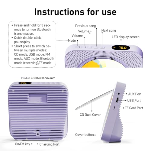 image for ZYOKATA CD Player Portable Bluetooth 5.1 Desktop CD Player with HiFi S