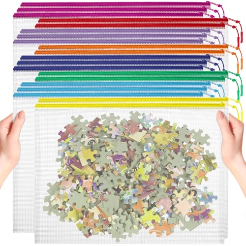 Image of YOPCDJ 20pcs Plastic Mesh Zipper Pouch Bags, A3 17x12 Inches Extra Large Mesh Bags, Reusable Zipper Pouches for Classroom Office Supplies Organizing, Puzzles & Games, Board Game Organization