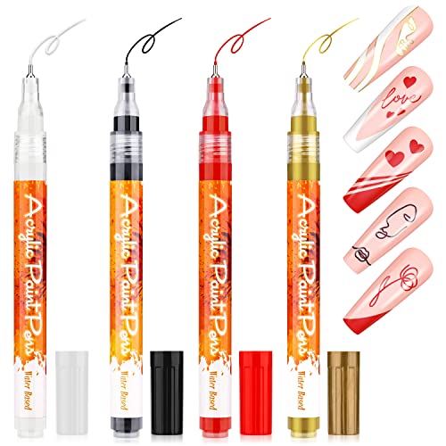 Noverlife 4PCS Air-dry Nail Art Liner Graffiti Pen, Waterproof Nail Art Graffiti Drawing Pen, Quick Dry Nail Liner Pen for Dot Painting, DIY Flower Abstract Thin Line, French Manicure Nail Design