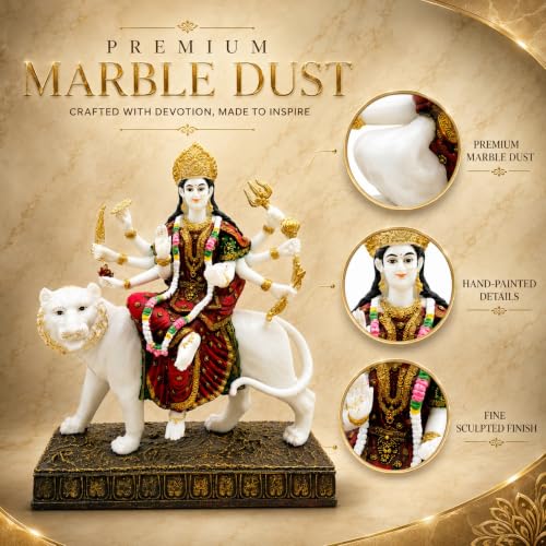 Image of ARMONIA Sherawali Devi Murti for Navratri Decor & Worship | Maa Durga Idol Sitting | Mata Murti for Home Decor, Mandir | Vaishno Devi Durga Mata Statue | Marble Dust Goddess Idol for Gift (11.81 Inch)