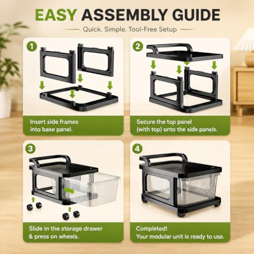 Image of Heavy Duty Plastic Storage Drawer with Wheels | Modular Cabinet for Bedroom, Office, Home or Classroom| Chest of Drawers Organiser for Cosmetics, Kitchen items, Toys (Transparent, 7)