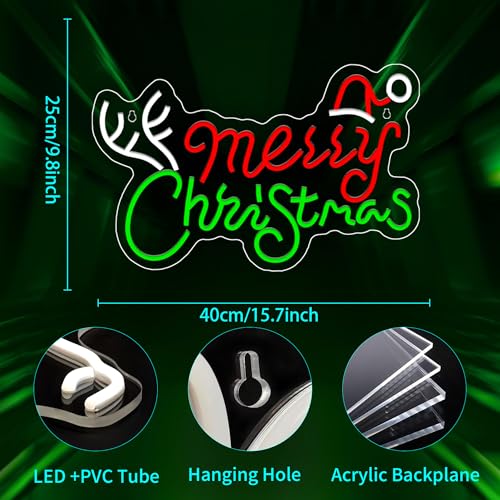 Image of Merry Christmas Neon Sign, JGHTURIE Dimmable Neon Signs for Wall Decor, Light Up Sign for Christmas Party, Bar, Office, Bedroom, or Home Decor - LED Light Signs USB Powered