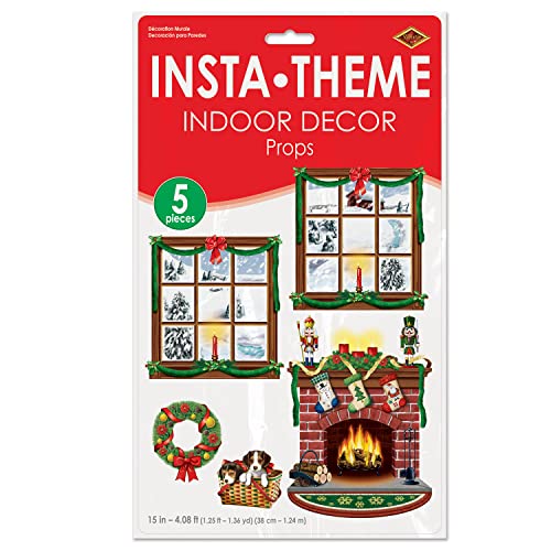 Image of Beistle 5 Piece Printed Plastic Indoor Christmas Decorations Holiday Photo Booth Background, 15 inch - 49 inch
