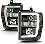 ACANII - For Black 2008 2009 2010 Ford F250 F350 Superduty Pickup LED Tube Projector Headlights Headlamps Set Left+Right