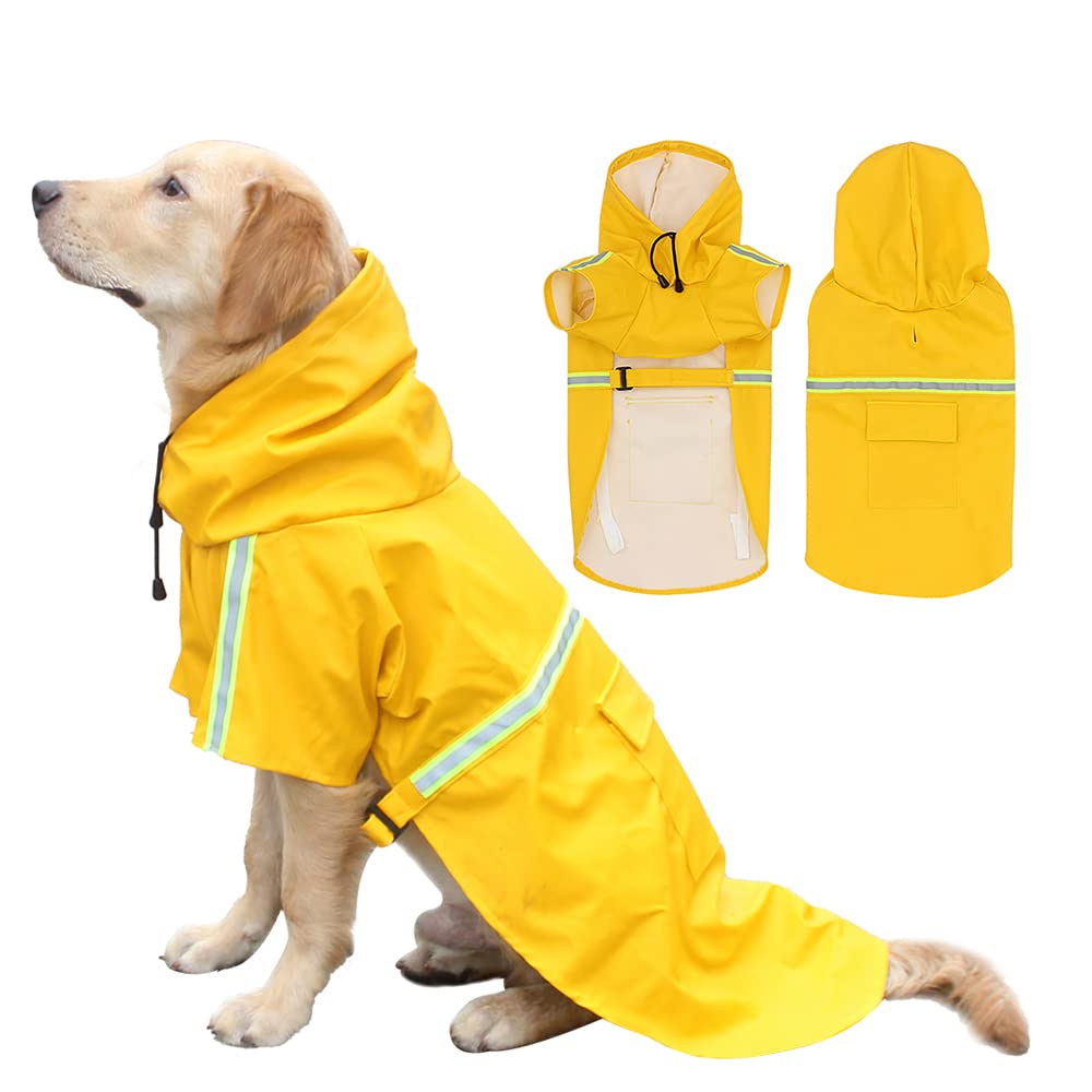 Hunde-Regenmantel mit Kapuze, wasserdichte Hunde-Regenjacke, reflektierender Poncho, Hunde-Regenmantel mit Leinenloch und Tasche, Hunde-Regenbekleidung für kleine, mittelgroße und große