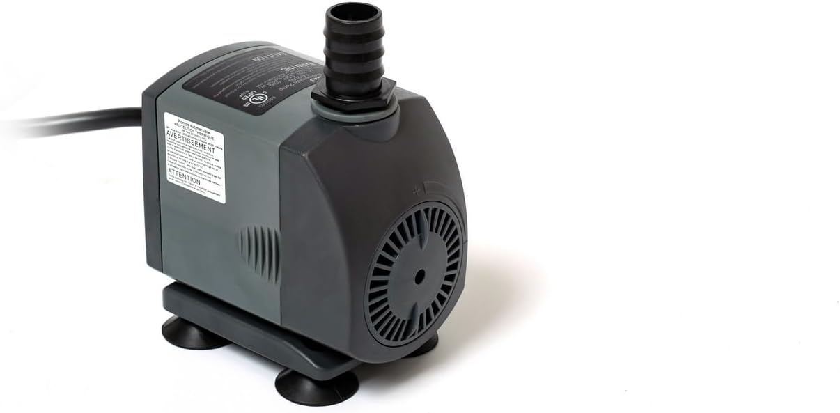 Jebao FA-2000 pump with a barbed hose adapter attached to the outlet