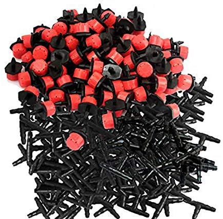 Drip Irrigation Kit Adjustable Drip Irrigation Dripper, Drip Irrigation Tee Rod Connector, Lawn and Herb Garden Irrigation Hose Fitting Sprinkler Irrigation System / 50 Pairs(Black+ Red)