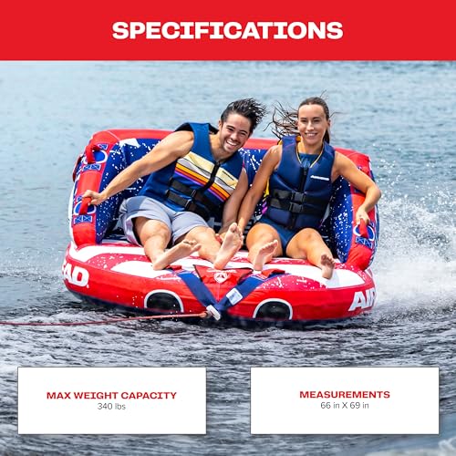 Image of Airhead Mable Towable Tube for Boating, 1-4 Rider Inflatable Boat Tube for Water Tubing, Heavy Duty Full Nylon Cover, EVA Foam Pads, Dual Tow Point, Patented Speed Safety Valve
