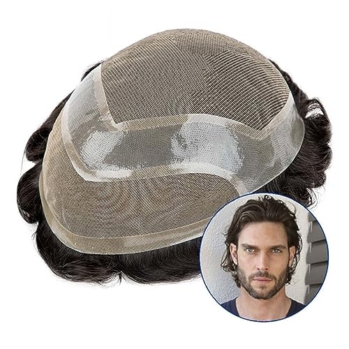 メンズウィッグ 男性のかつら波状毛交換システム人毛男性ヘアピース韓国レース 0.08 ミリメートル薄い皮膚 PU 周囲通気性男性ヘアプロテーゼ 男性の普段着用 (Color : Color 1B20 110%, Size : 6x8)