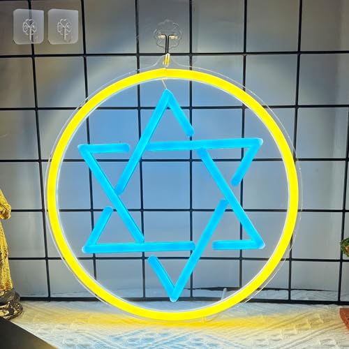 Image of Attivolife Jewish Star Neon Sign, Star of David Hanukkah Decoration for Wall, Chanukah LED Lamp USB Power, Family Guardian Birthday Gifts for Women, Housewarming Gifts