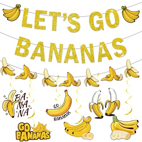 Banana Party Decorations Banana Birthday Decorations Lets Go Bananas Banner Hanging Swirls for Fruit Themed Party Decorations