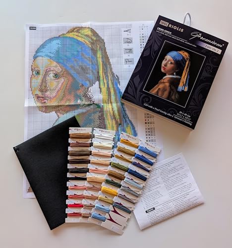 Image of RIOLIS - Girl with a Pearl Earring After J. Vermeer 100 /063, Cross Stitch Kits 11 inchx15,Cross Stitch Kits for Beginners & Advanced, Crossstitching Kit Adult, Embroidery Counted Stitching Kit