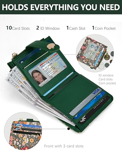 Image of Keychain Wallet Wristlet for Women,RFID Small Floral Flowers Wallet | Wallet Wristlet with Zipper Coin Pocket,Vegan Leather Card Wallets for Women, 2 ID Window,Gift