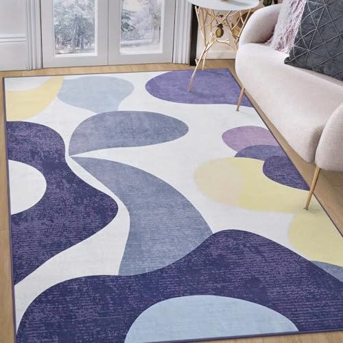 Tapis de salon violet 70x120 cm géométrique à poils ras