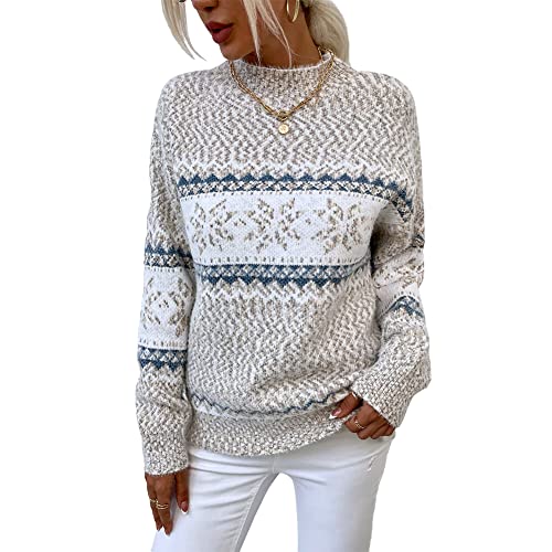 Image of JUNBOON Women's Casual Leopard Print Knitted Pullover Sweaters Long Sleeve Crew Neck Jumper Tops