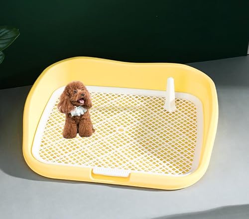 LIVIA 犬 トイレ 犬 トイレトレー ワイド 保護掃除が簡単 ペットトイレ トレーニングトイレ メッシュトレ メッシュトレー 犬トイレトレー 飛び散り防止壁プレート付き 犬トイレトレー 犬用トレイボックス屋内/屋外 中型犬 小型犬 (イエロー)