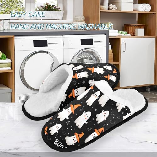 Ghosts Halloween Cute Orange Slippers For Women Men Soft Memory Foam Non-Slip Hallowmas Winter Indoor House Shoes Travel Slipper3