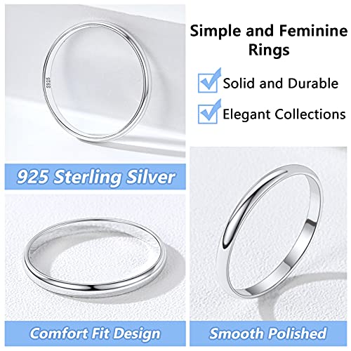 Image of Silvora 925 Sterling Silver Band Rings for Women Men, High Polish Plain Dome Tarnish Resistant Wedding Rings Size 4-12