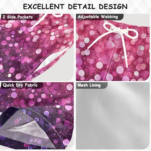 Pigsaly Boys Swim Trunks Raspberry Pink Deep Purple Gradient Flashing Glitter Boys Board Shorts Swimsuit Swimwear S3
