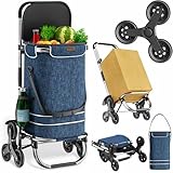 MONZANA® Carrito de la Compra Carretilla de Mano 2en1 Capacidad 50Kg Bolsa Isotérmica 10L 6 Ruedas Azul