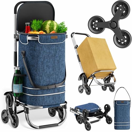 MONZANA® Carrito de la Compra Carretilla de Mano 2en1 Capacidad 50Kg Bolsa Isotérmica 10L 6 Ruedas Azul