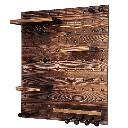 FreshDecor Wood Pegboard | Wooden Pegboard Wall Organizer | Wall Pegboard with Wooden Pegboard Shelves | Stylish Versatile Peg Board Display
