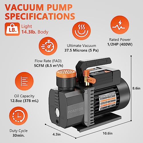 Poadtor RS-500 5Cfm Vacuum Pump, 1-Stage Hvac Vacuum Pump thumb #1