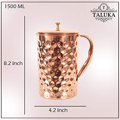 Image of Taluka With T Logo Copper Diamond Design Set of Jug 1500 ML with 4 Glass, Copper Drinkware Gift Set, Use Hotel Home Restaurant