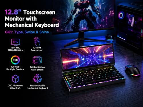 Image of 12.8 inch Portable Monitor Touchscreen with Mechanical Keyboard Stretched Bar Screen Extender RGB Backlit Hot-Swap USB-A Type-C Monitor for Laptop Desktop Mini PC MacBook (Driver Need)