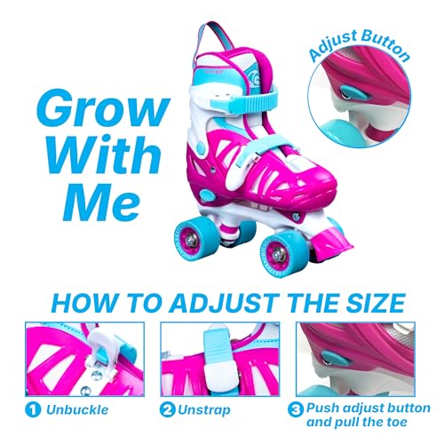Image of Chicago Skates Girls Adjustable Junior Quad Skates - Pink /White /Teal - Small Sizes J10-J13
