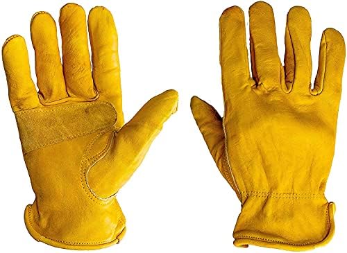 G & F Premium Genuine Grain Cowhide Leathers with Reinforced Patch Palm Work Gloves, Drivers Glove, 3 Pair Pack image 5