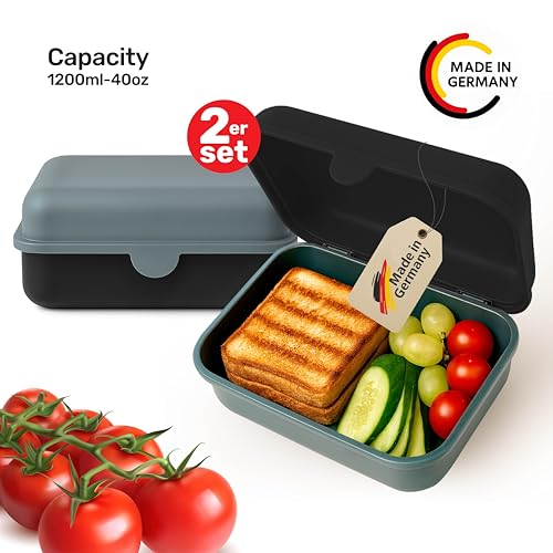 2er Set Brotdose – Lunchbox für Kinder & Erwachsene – BPA-frei, spülmaschinenfest, mikrowellengeeignet – Robuste Snackbox/Frühstücksbox mit austauschbarem Deckel. Made in Germany (Schwarz & Grau)