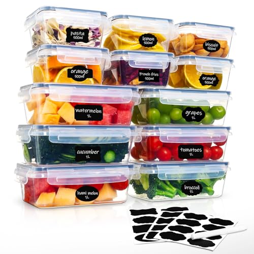 Hibisaws Recipientes Herméticos para Alimentos, 12 Sin BPA 100% Hermético Botes Cocina Almacenaje, Tapers para Comida Hermético, Organizador Cocina, Congelador, Fiambrera