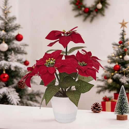Image of Artificial Christmas Flower Lamp Night Light, Battery Powered for Christmas Bedroom Bar Coffee Shop Decor, Gifts for Women Mom Grandma Girlfriend Birthday Christmas Valentines Mothers Day