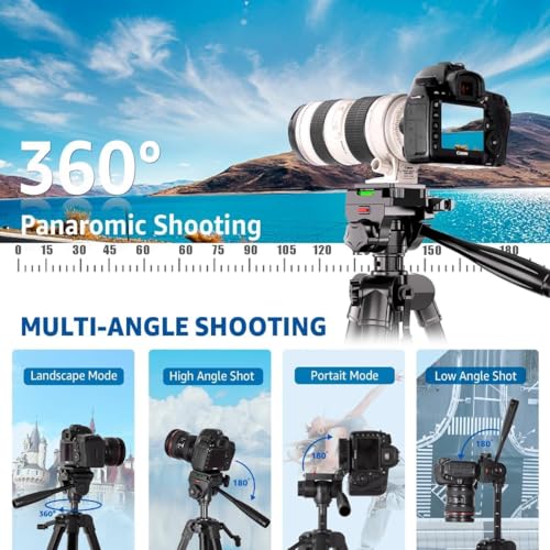 Image of Aluminum Tripod (55-Inch), with Mic, Shutter Button & All Mobile Holder Tripod Kit (Black, Supports Up to 5 kg)